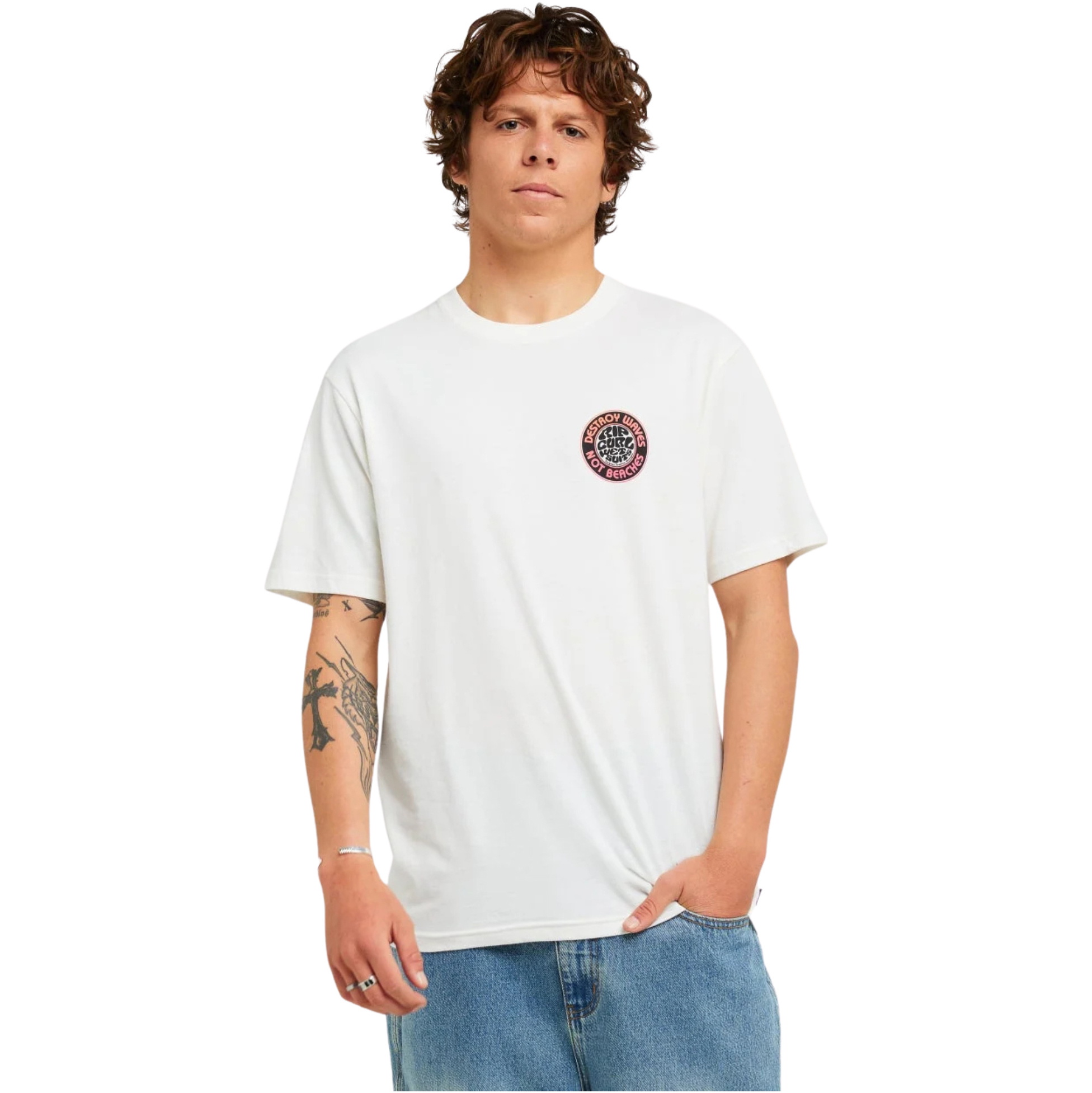 Rip Curl Mens Destroy Series T-Shirt 1BGMTE - Bone